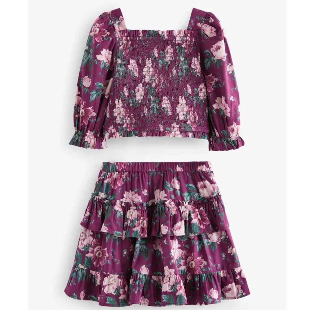 Laura Ashley Berry Pink Peony Garden Smocked Top And Skirt Set New!